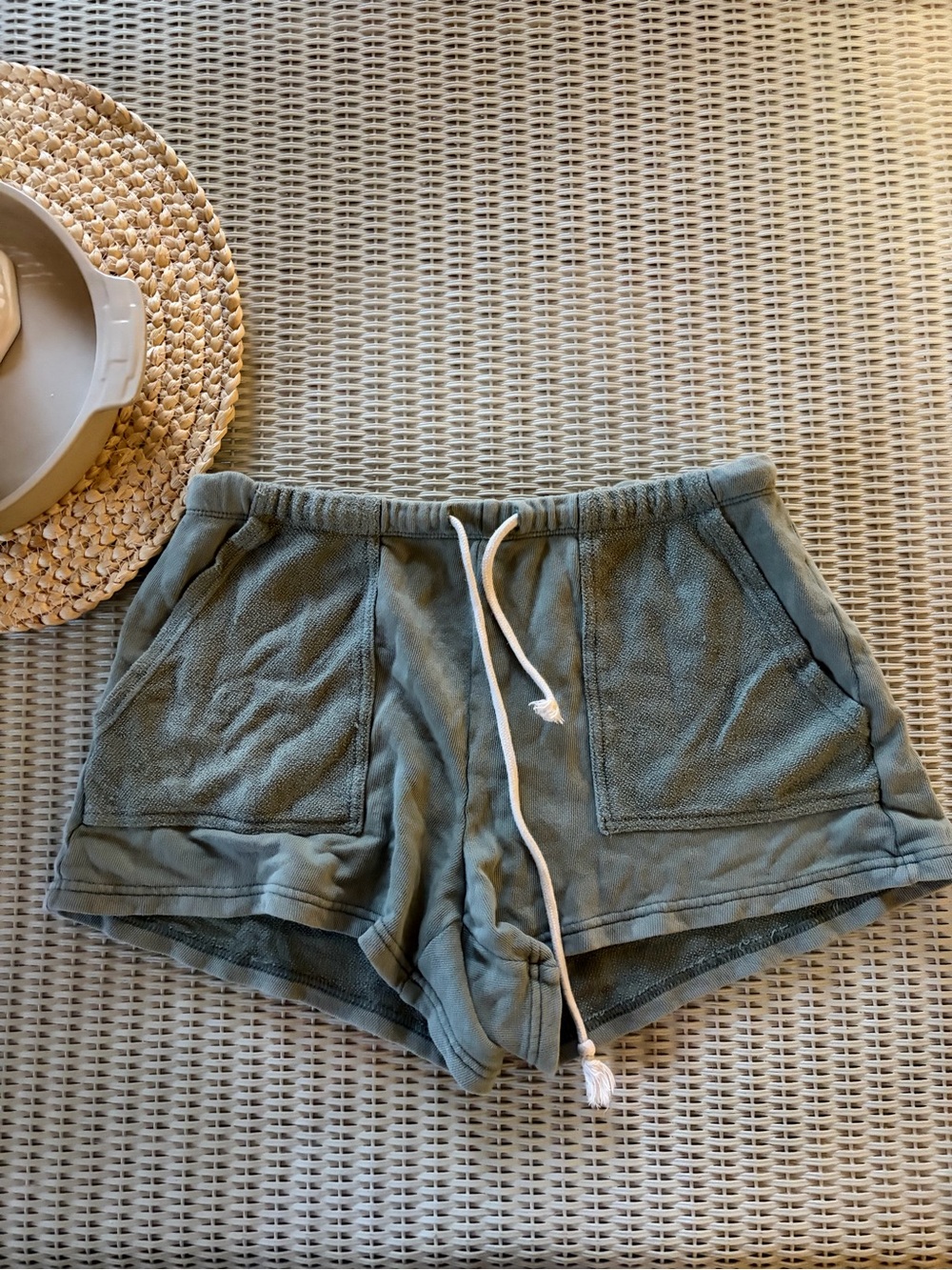 aerie Olive Terry Drawstring Lounge Shorts with Front Pockets